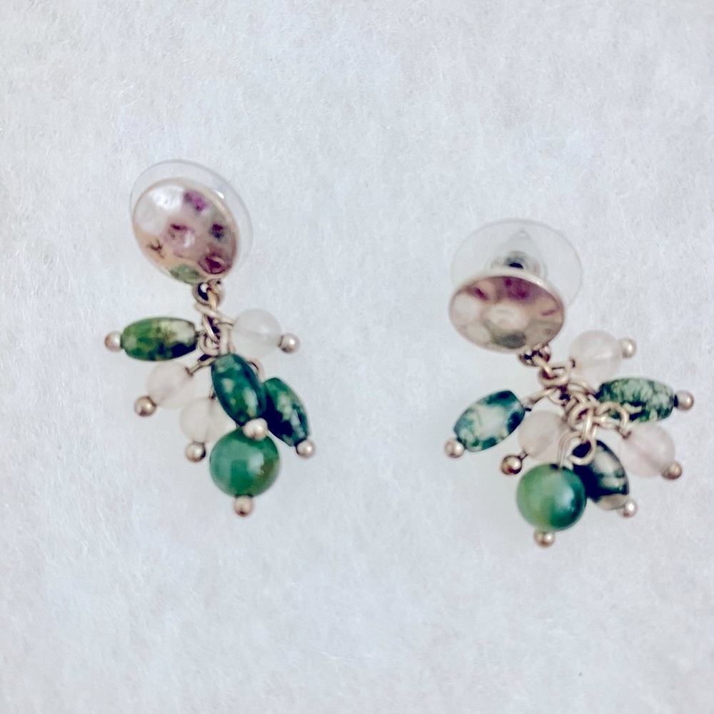 Hammered Silver Post Beaded Earrings